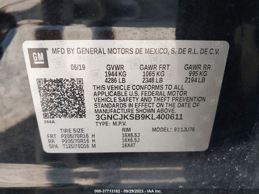 2019 CHEVROLET TRAX LS - 3GNCJKSB9KL400611