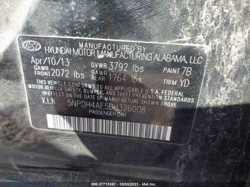 2013 HYUNDAI ELANTRA GLS PZEV - 5NPDH4AE5DH326008