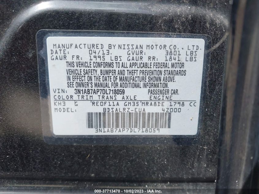 2013 NISSAN SENTRA SR - 3N1AB7AP7DL718059