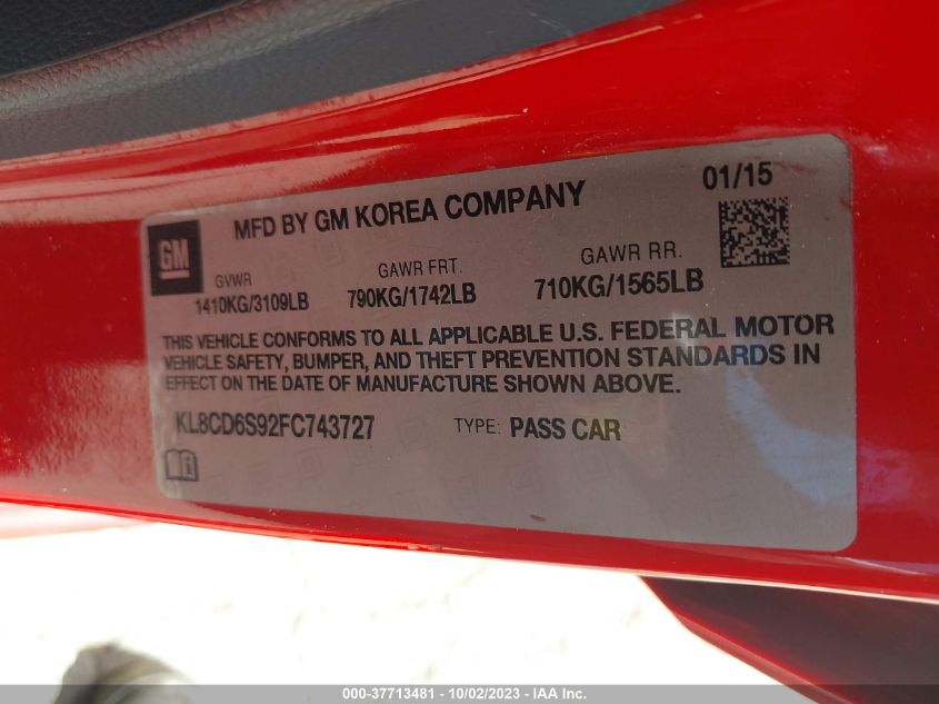 2015 CHEVROLET SPARK LT - KL8CD6S92FC743727