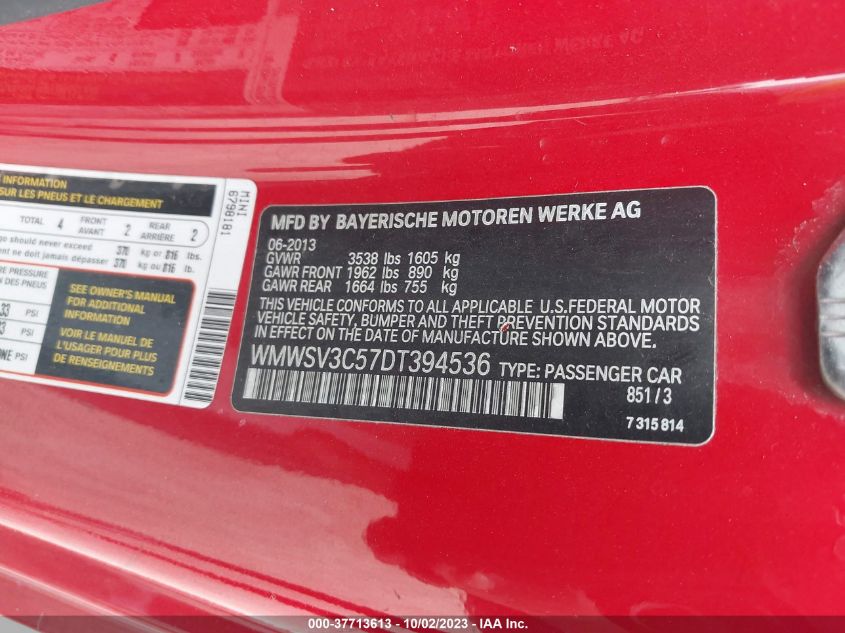 2013 MINI COOPER HARDTOP S - WMWSV3C57DT394536