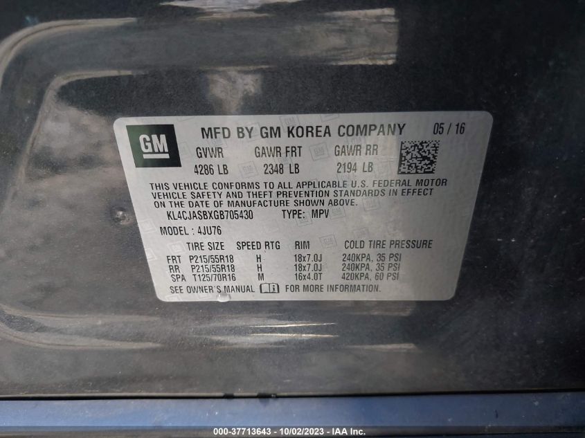 2016 BUICK ENCORE - KL4CJASBXGB705430
