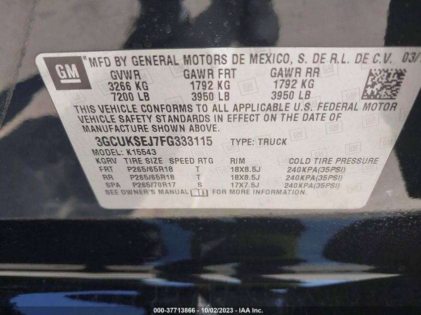 2015 CHEVROLET SILVERADO 1500 LTZ - 3GCUKSEJ7FG333115