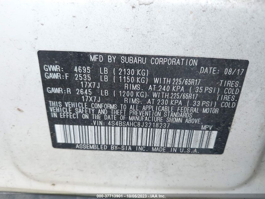 2018 SUBARU OUTBACK 2.5I PREMIUM - 4S4BSAHC8J3218237