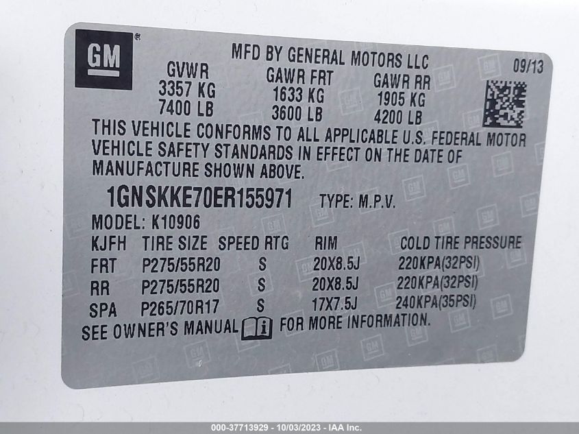 2014 CHEVROLET SUBURBAN 1500 LTZ 1GNSKKE70ER155971