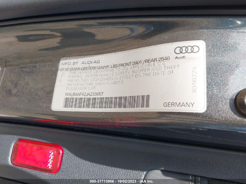 WAUB4AF42JA233657 2018 AUDI S4, photo no. 9