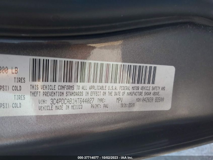 2017 DODGE JOURNEY SE - 3C4PDCAB1HT644027