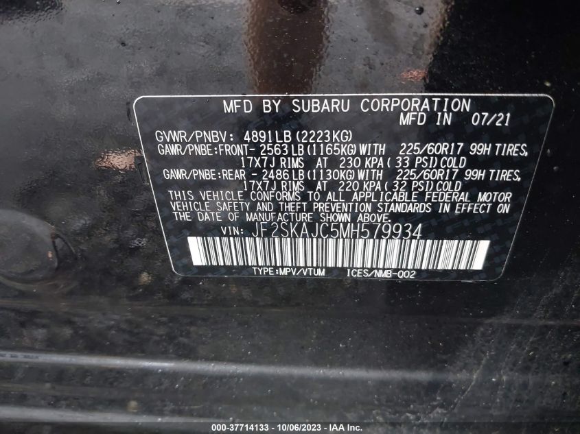 2021 SUBARU FORESTER PREMIUM - JF2SKAJC5MH579934
