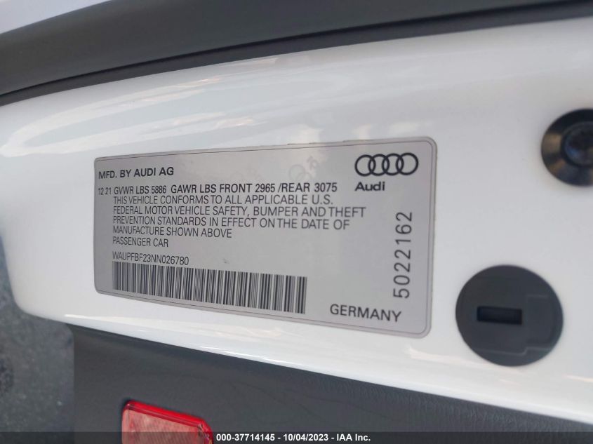 2022 AUDI S7 SPORTBACK PREMIUM PLUS TFSI QUATTRO TIPTRONIC - WAUPFBF23NN026780