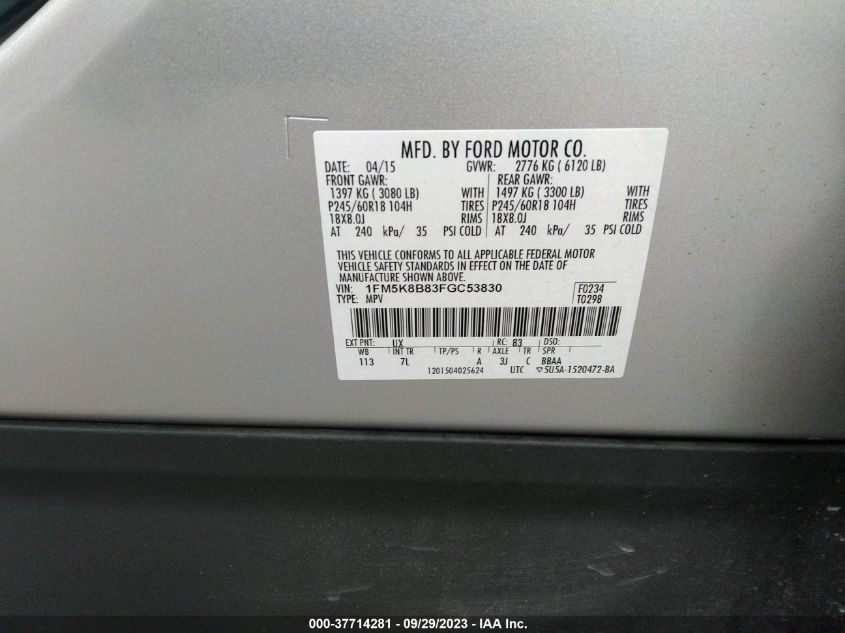 2015 FORD EXPLORER BASE - 1FM5K8B83FGC53830
