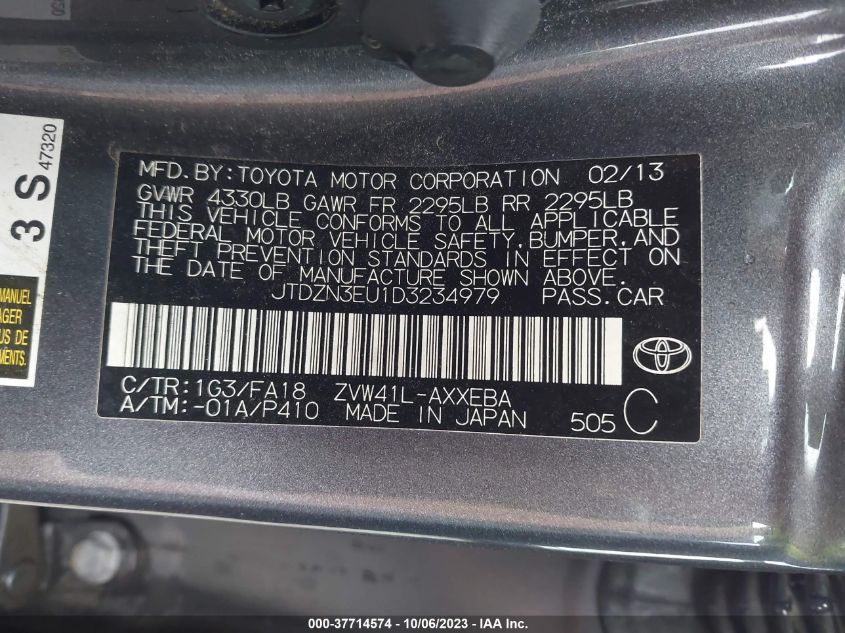 2013 TOYOTA PRIUS V TWO/THREE/FIVE - JTDZN3EU1D3234979