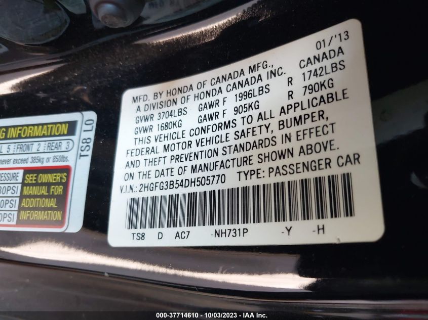 2013 HONDA CIVIC CPE LX - 2HGFG3B54DH505770