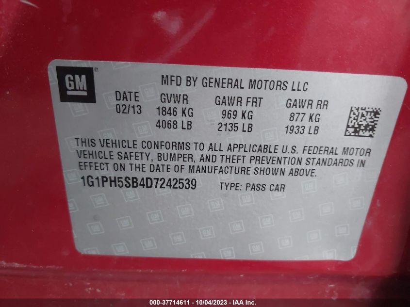 2013 CHEVROLET CRUZE ECO - 1G1PH5SB4D7242539