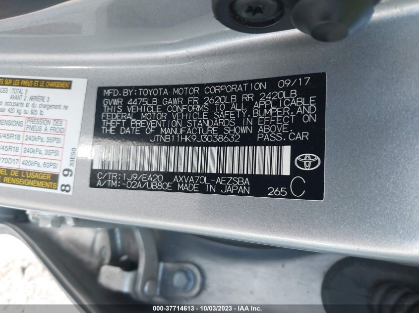 2018 TOYOTA CAMRY L/LE/XLE/SE/XSE - JTNB11HK9J3038632