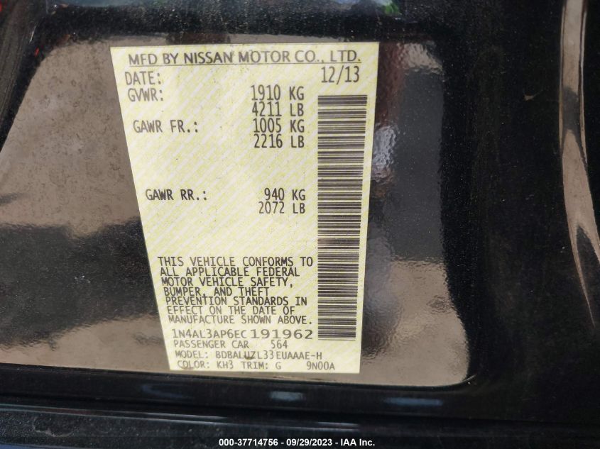 2014 NISSAN ALTIMA 2.5 SV - 1N4AL3AP6EC191962