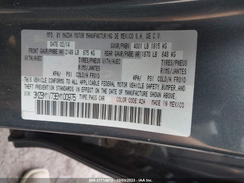 2014 MAZDA MAZDA3 I TOURING - 3MZBM1V73EM100975