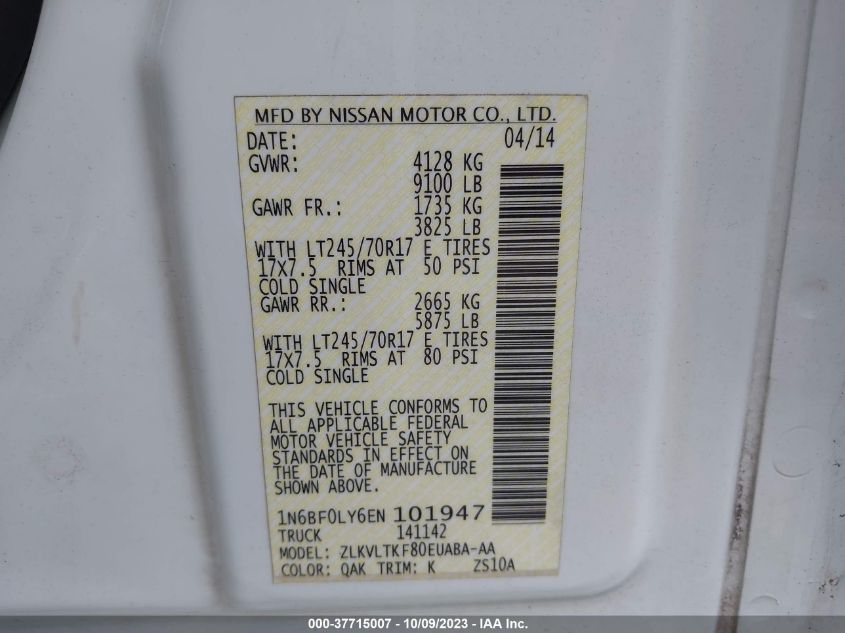 2014 NISSAN NV CARGO NV2500 HD SV V6 1N6BF0LY6EN101947