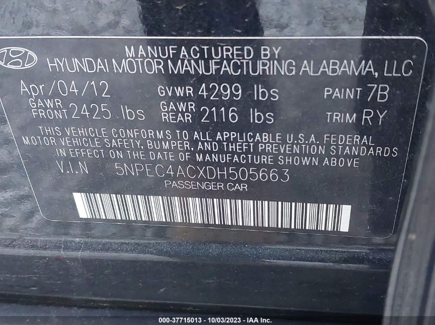 2013 HYUNDAI SONATA SE/LIMITED - 5NPEC4ACXDH505663