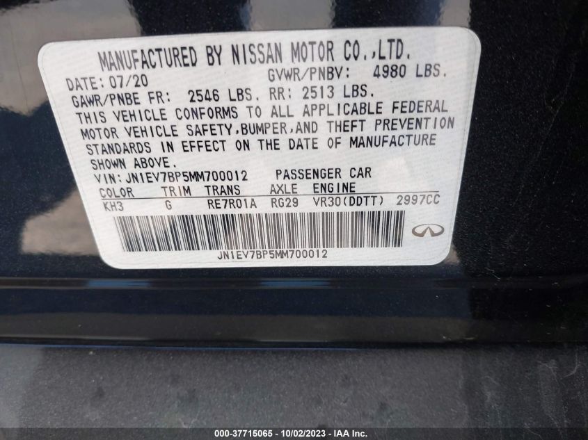 2021 INFINITI Q50 3.0T LUXE - JN1EV7BP5MM700012