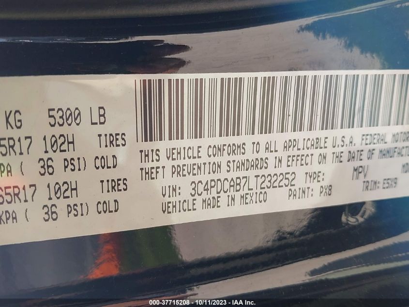 2020 DODGE JOURNEY SE VALUE - 3C4PDCAB7LT232252