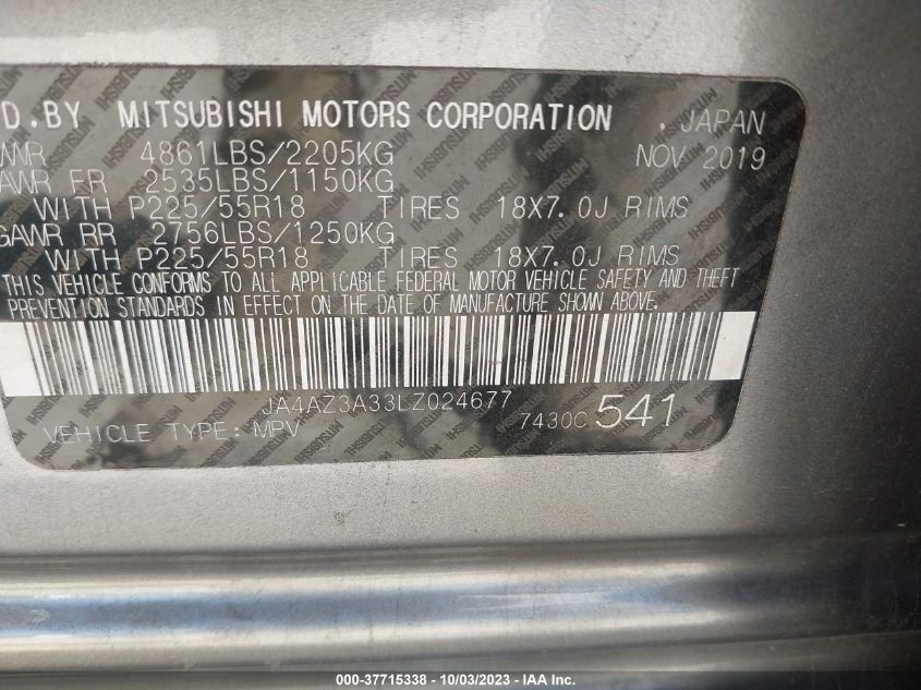 2020 MITSUBISHI OUTLANDER ES/SE/SEL/LE/SP - JA4AZ3A33LZ024677