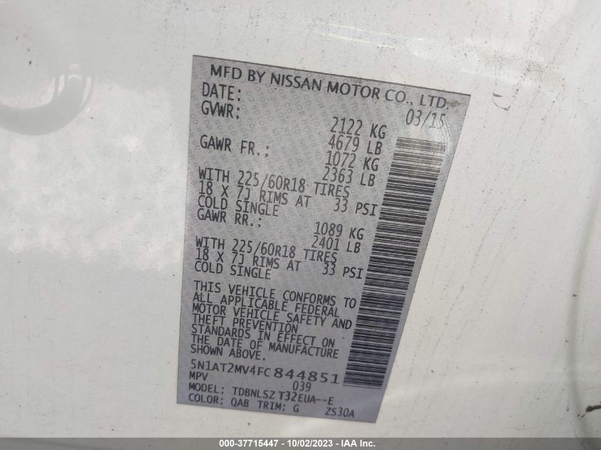 2015 NISSAN ROGUE S/SL/SV - 5N1AT2MV4FC844851