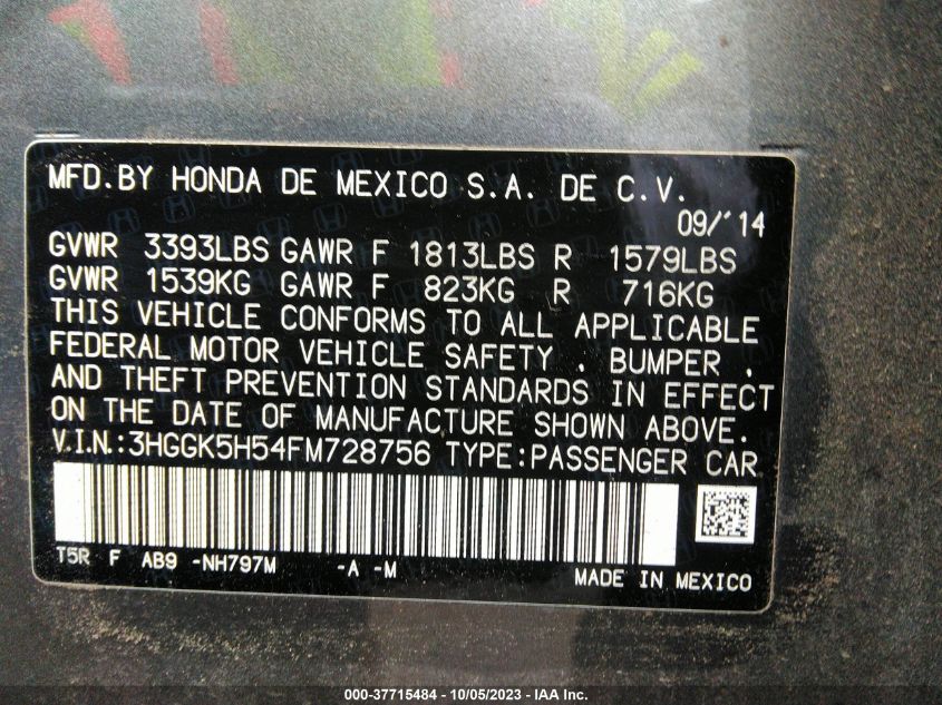 2015 HONDA FIT LX - 3HGGK5H54FM728756