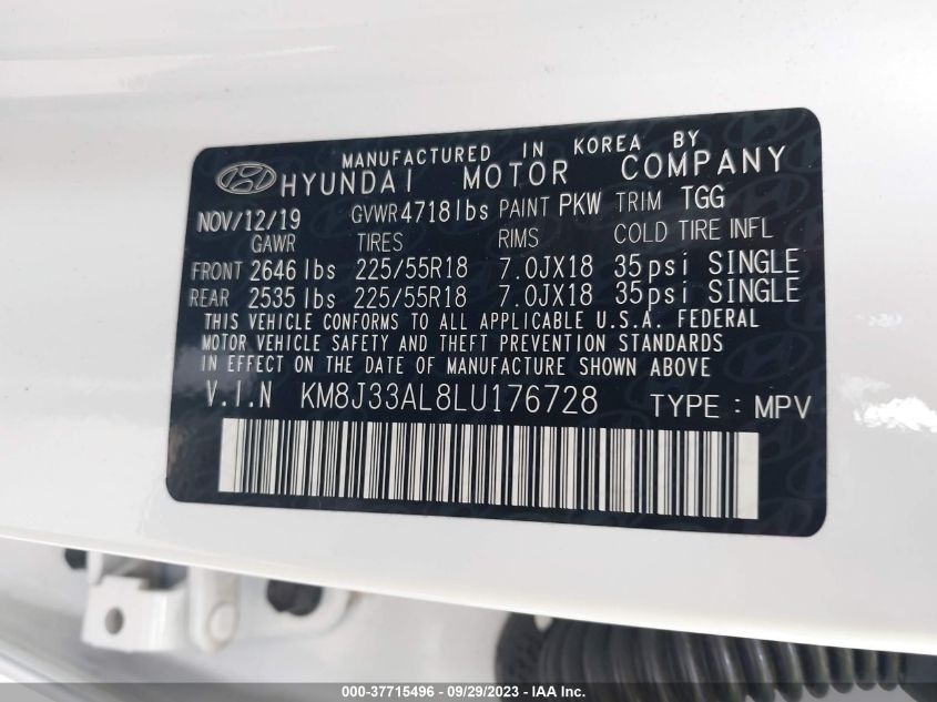 2020 HYUNDAI TUCSON SEL - KM8J33AL8LU176728
