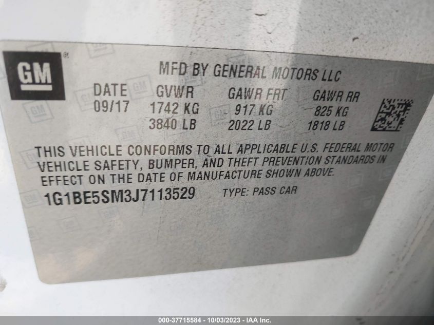 2018 CHEVROLET CRUZE LT - 1G1BE5SM3J7113529