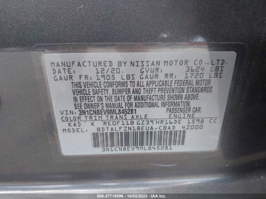 2021 NISSAN VERSA SV - 3N1CN8EV9ML845281
