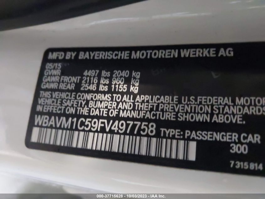 2015 BMW X1 SDRIVE28I - WBAVM1C59FV497758