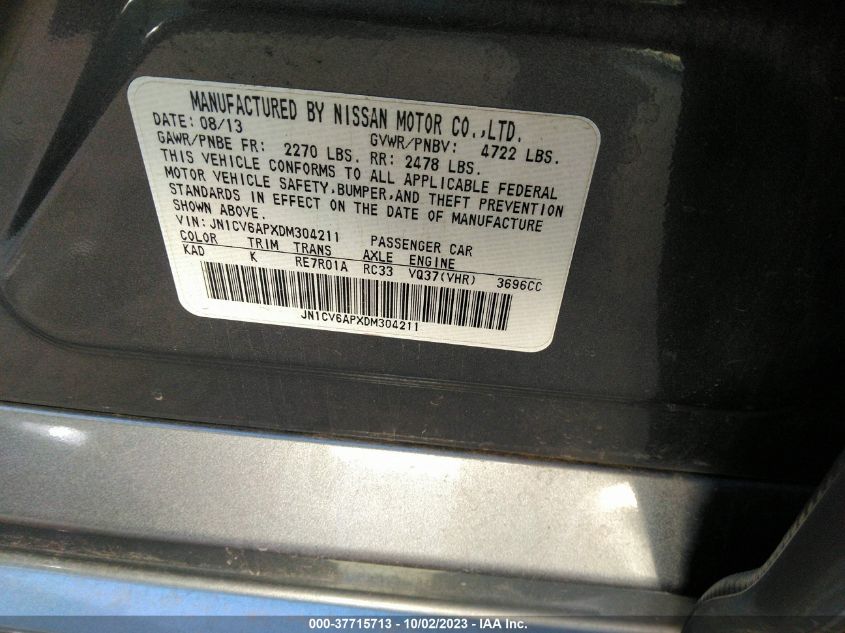 2013 INFINITI G37 SEDAN JOURNEY JN1CV6APXDM304211