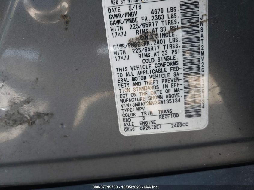 2016 NISSAN ROGUE S - JN8AT2MV2GW135134
