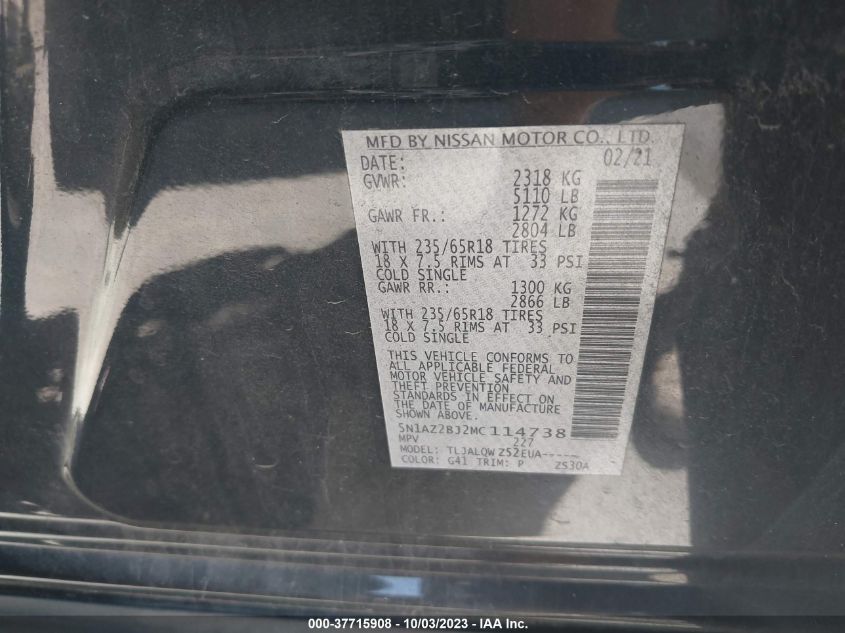 2021 NISSAN MURANO SV - 5N1AZ2BJ2MC114738
