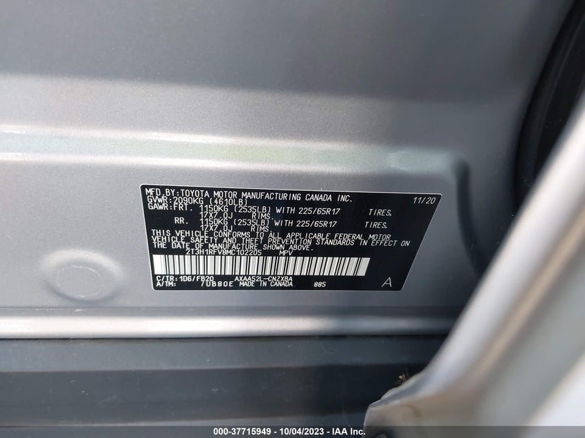VIN 2T3H1RFV8MC102205 2021 TOYOTA RAV4 LE
