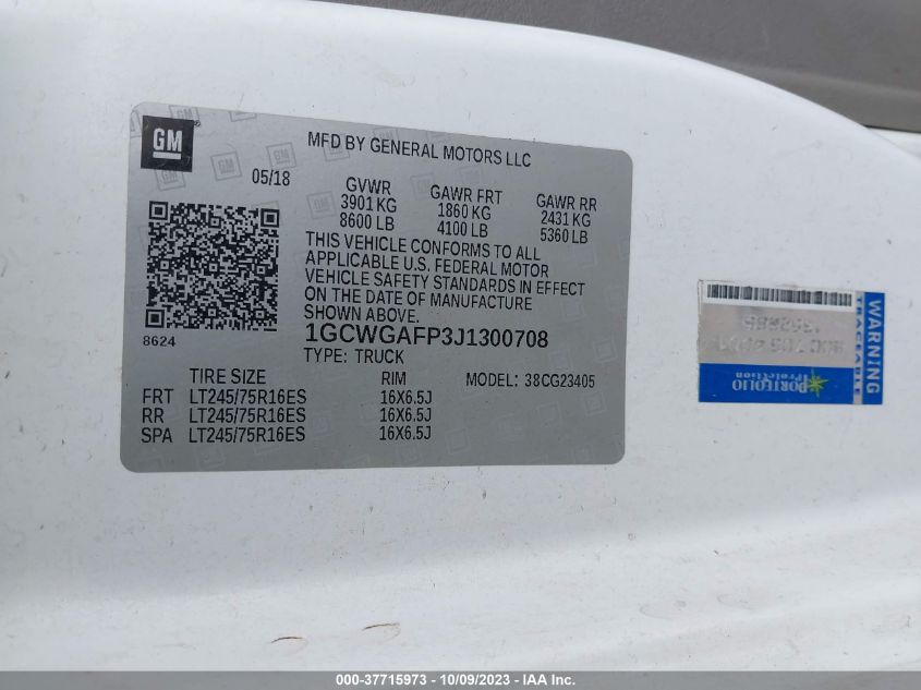 2018 CHEVROLET EXPRESS 2500 WORK VAN 1GCWGAFP3J1300708