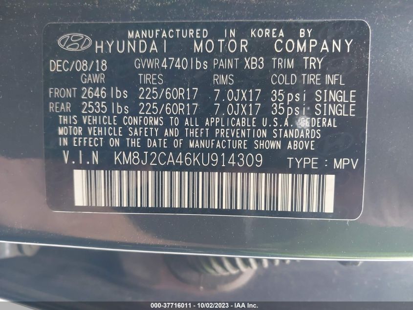 2019 HYUNDAI TUCSON SE - KM8J2CA46KU914309