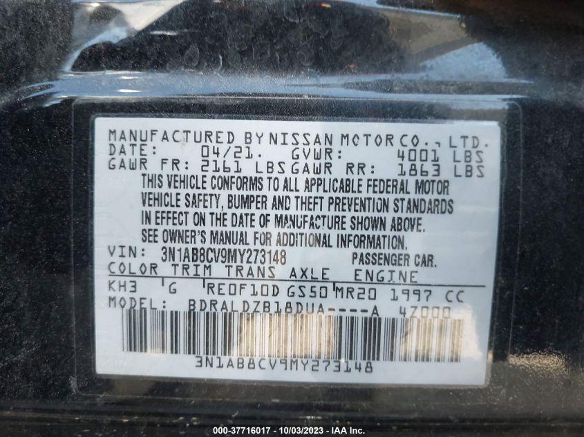 2021 NISSAN SENTRA SV - 3N1AB8CV9MY273148