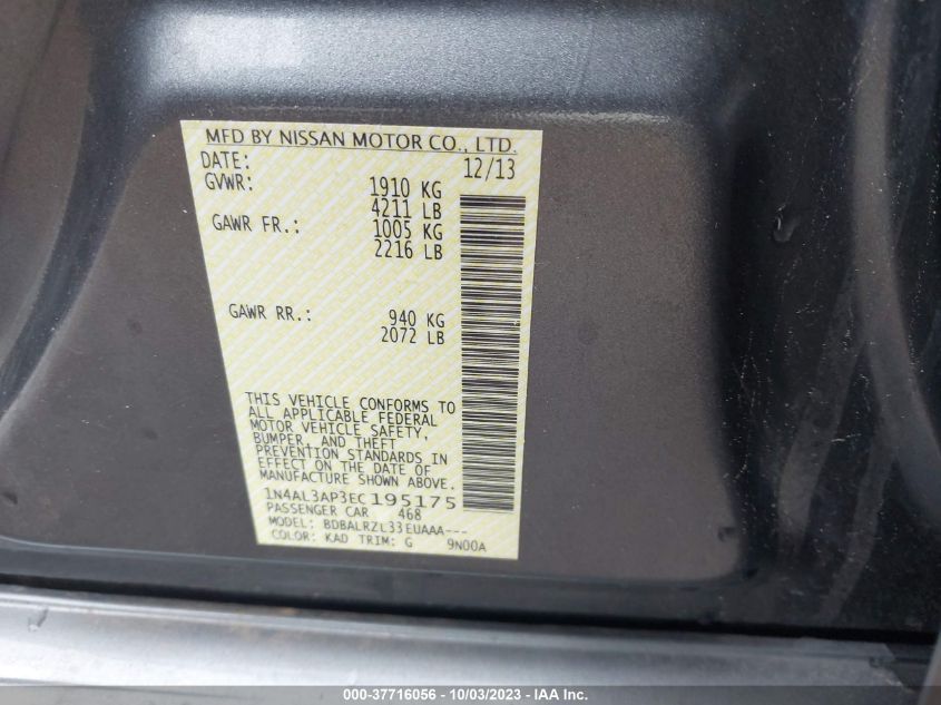 2014 NISSAN ALTIMA 2.5 - 1N4AL3AP3EC195175