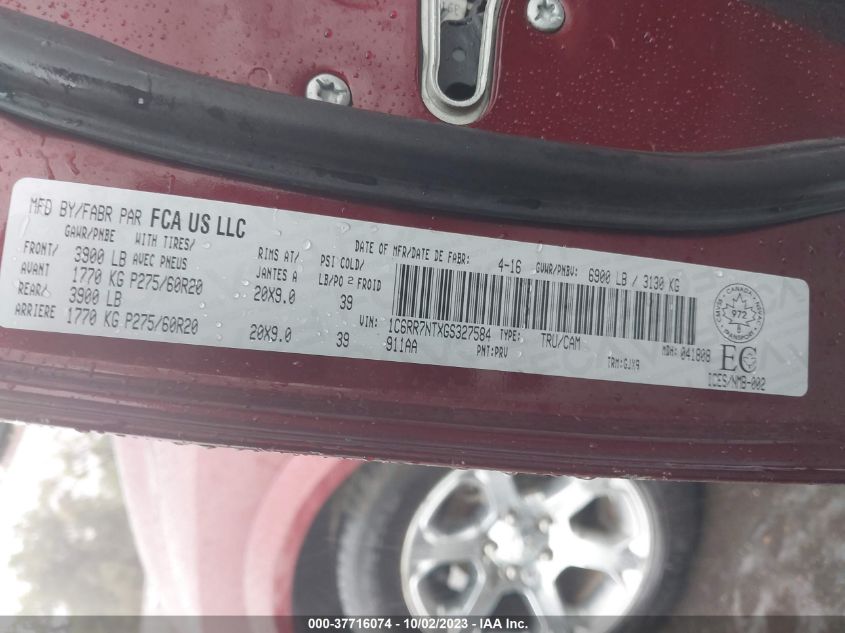 2016 RAM 1500 LARAMIE - 1C6RR7NTXGS327584