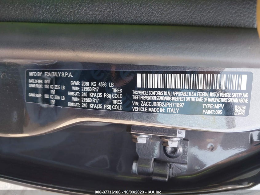 VIN ZACCJBBB2JPH71897 2018 JEEP RENEGADE LATITUDE
