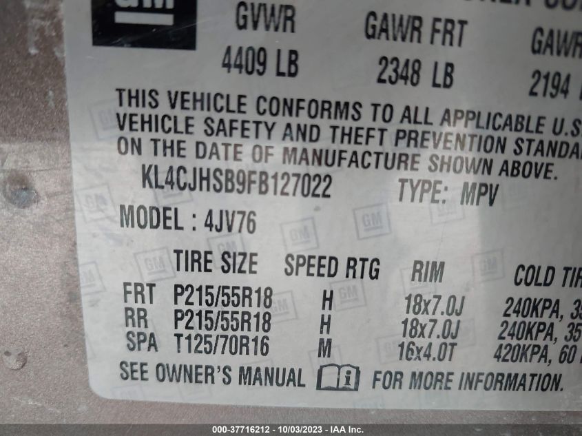 2015 BUICK ENCORE PREMIUM - KL4CJHSB9FB127022