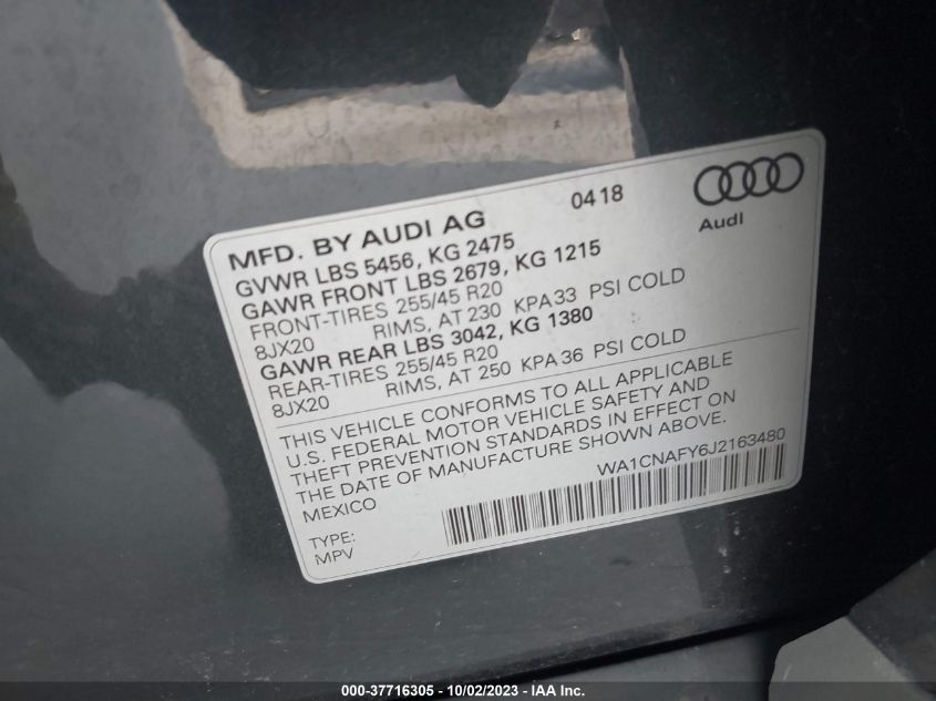 WA1CNAFY6J2163480 2018 AUDI Q5, photo no. 9