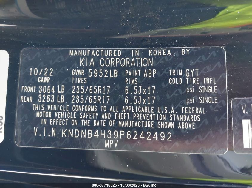 2023 KIA CARNIVAL LX KNDNB4H39P6242492