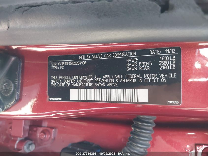2013 VOLVO S60 T5 - YV1612FS8D2204108