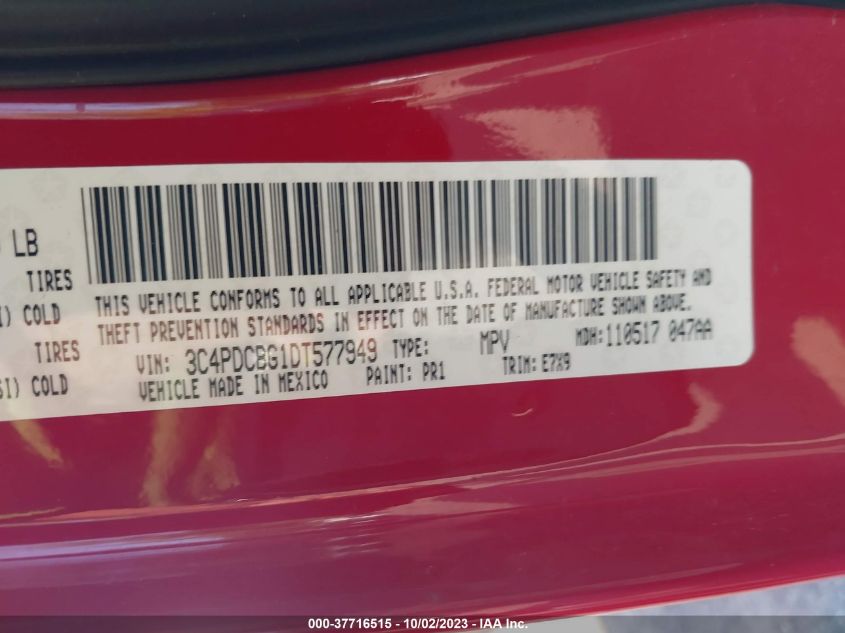 2013 DODGE JOURNEY SXT - 3C4PDCBG1DT577949