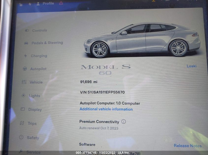 2014 TESLA MODEL S 60 KWH BATTERY - 5YJSA1S11EFP55670