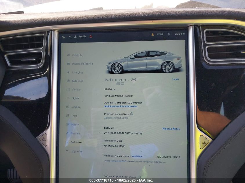 2014 TESLA MODEL S 60 KWH BATTERY - 5YJSA1S11EFP55670