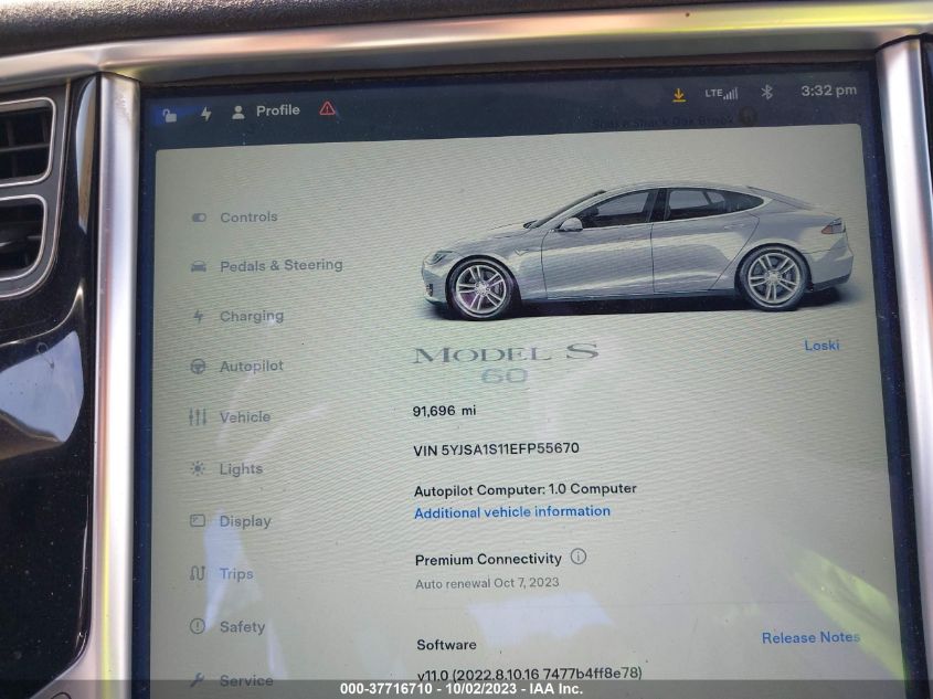 2014 TESLA MODEL S 60 KWH BATTERY - 5YJSA1S11EFP55670