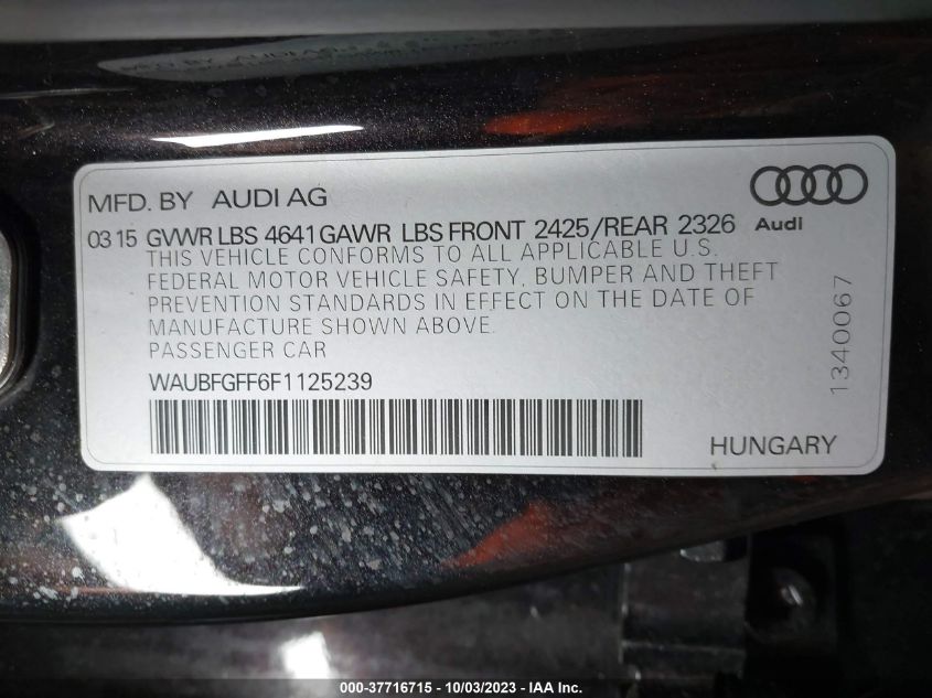 2015 AUDI S3/A3 2.0T PREMIUM PLUS WAUBFGFF6F1125239